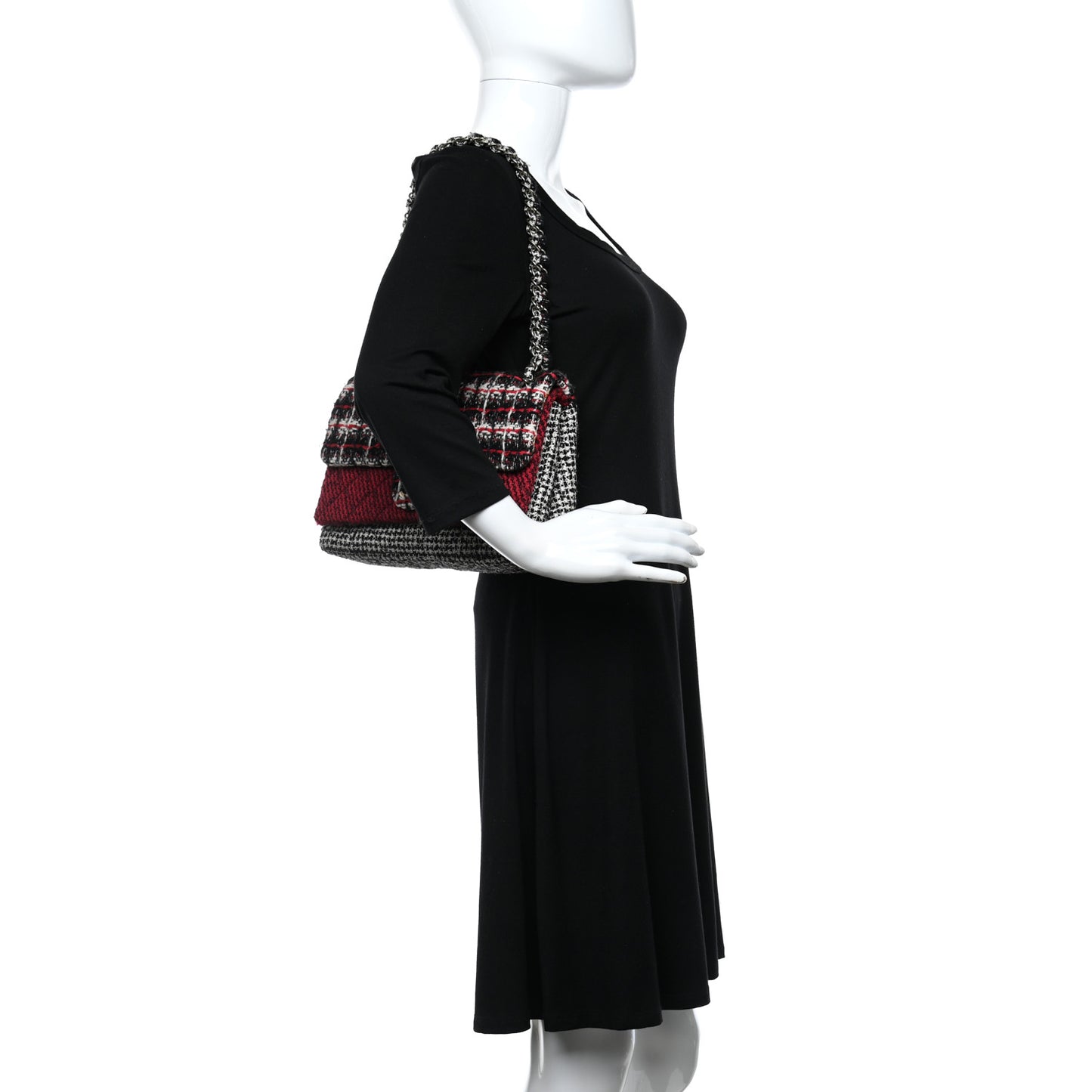 Tweed Quilted Medium Single Flap Red Black White