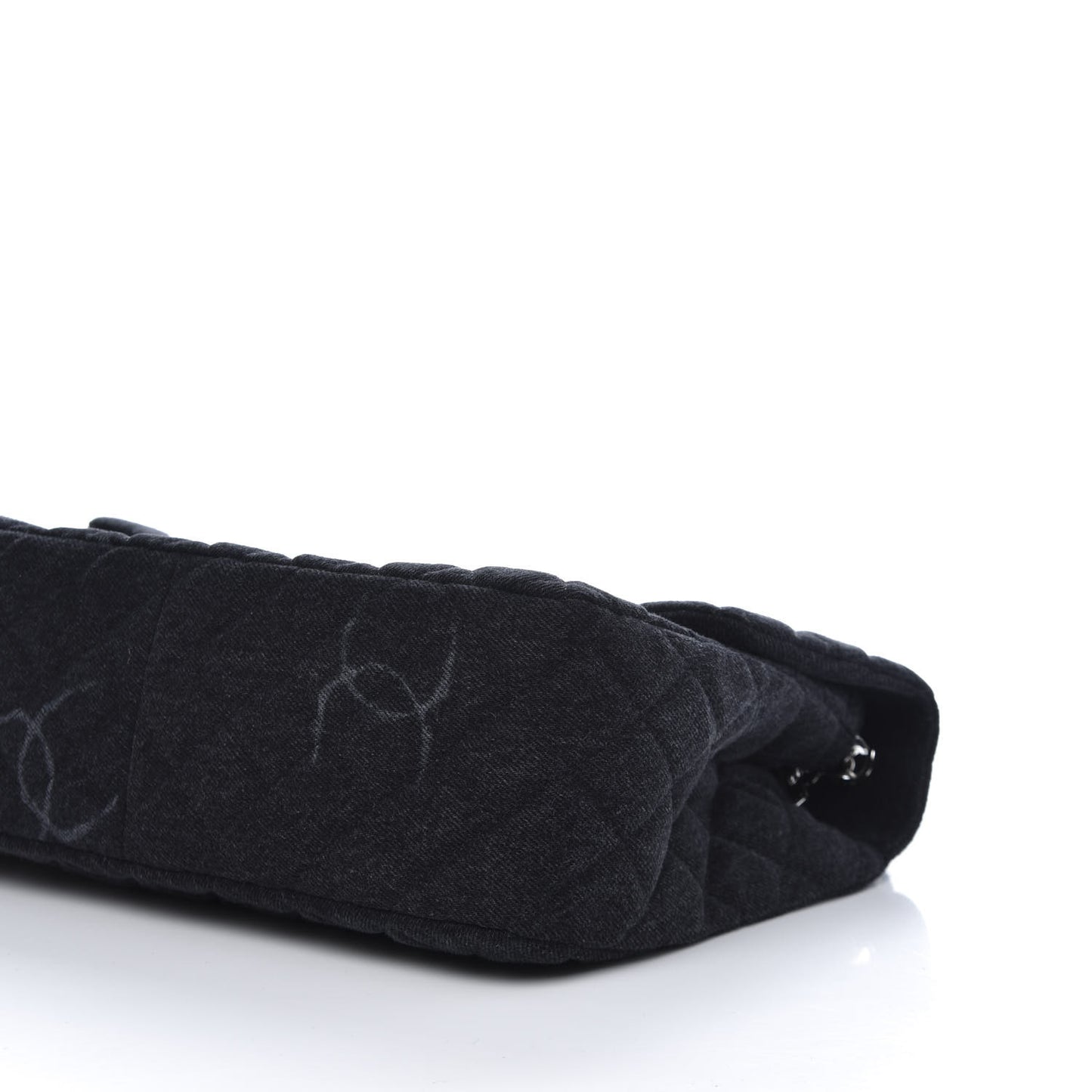 Denim Quilted CC Print Jumbo Single Flap Black