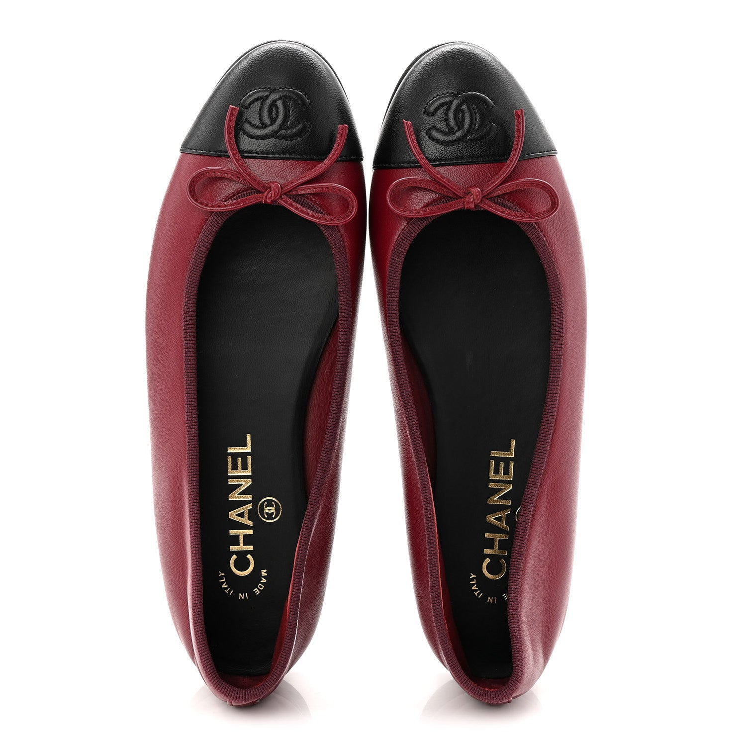 Chanel Lambskin Cap Toe CC Ballerina Flats 38 Burgundy Black 2 of 9