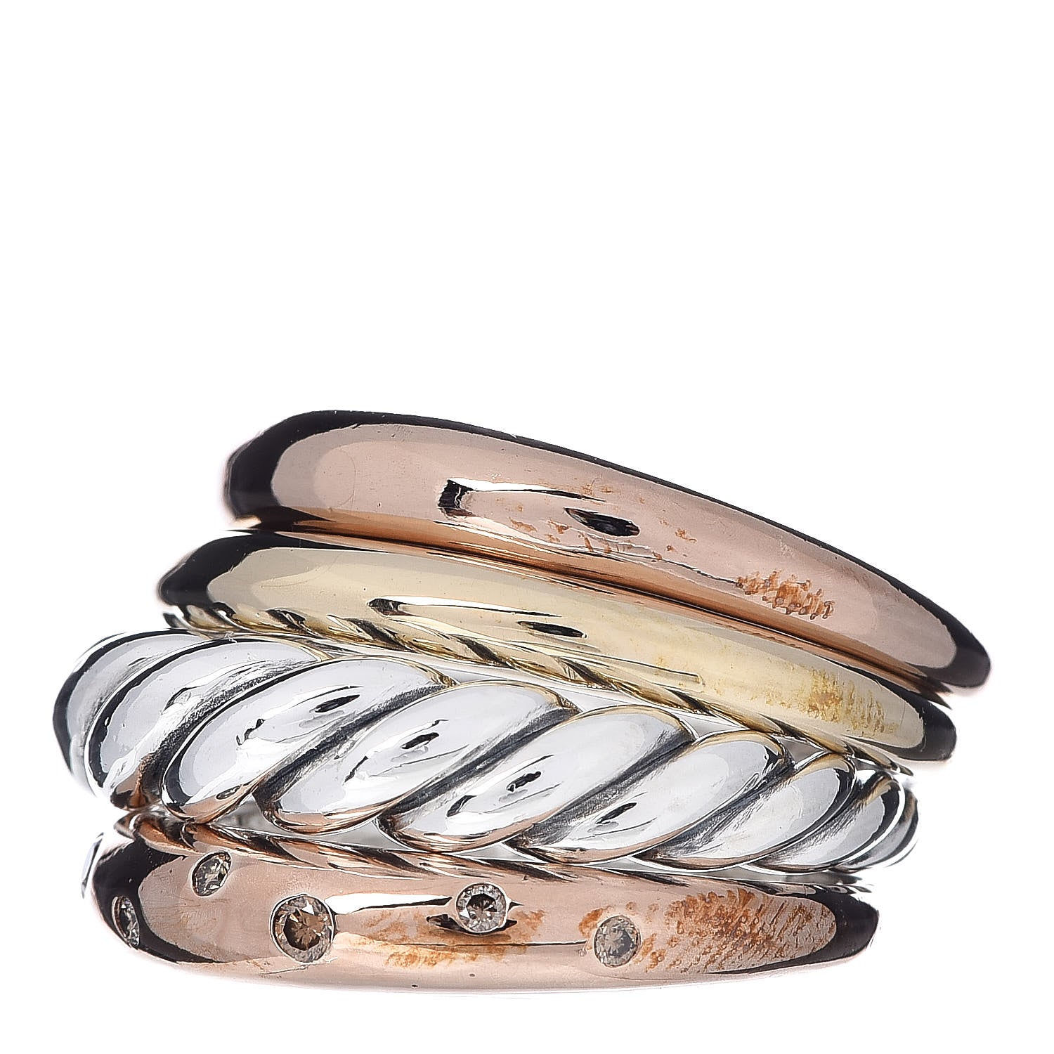 David Yurman Sterling Silver Bronze Brown Diamond Pure Form Mixed Metal Ring 52 6 3 of 5