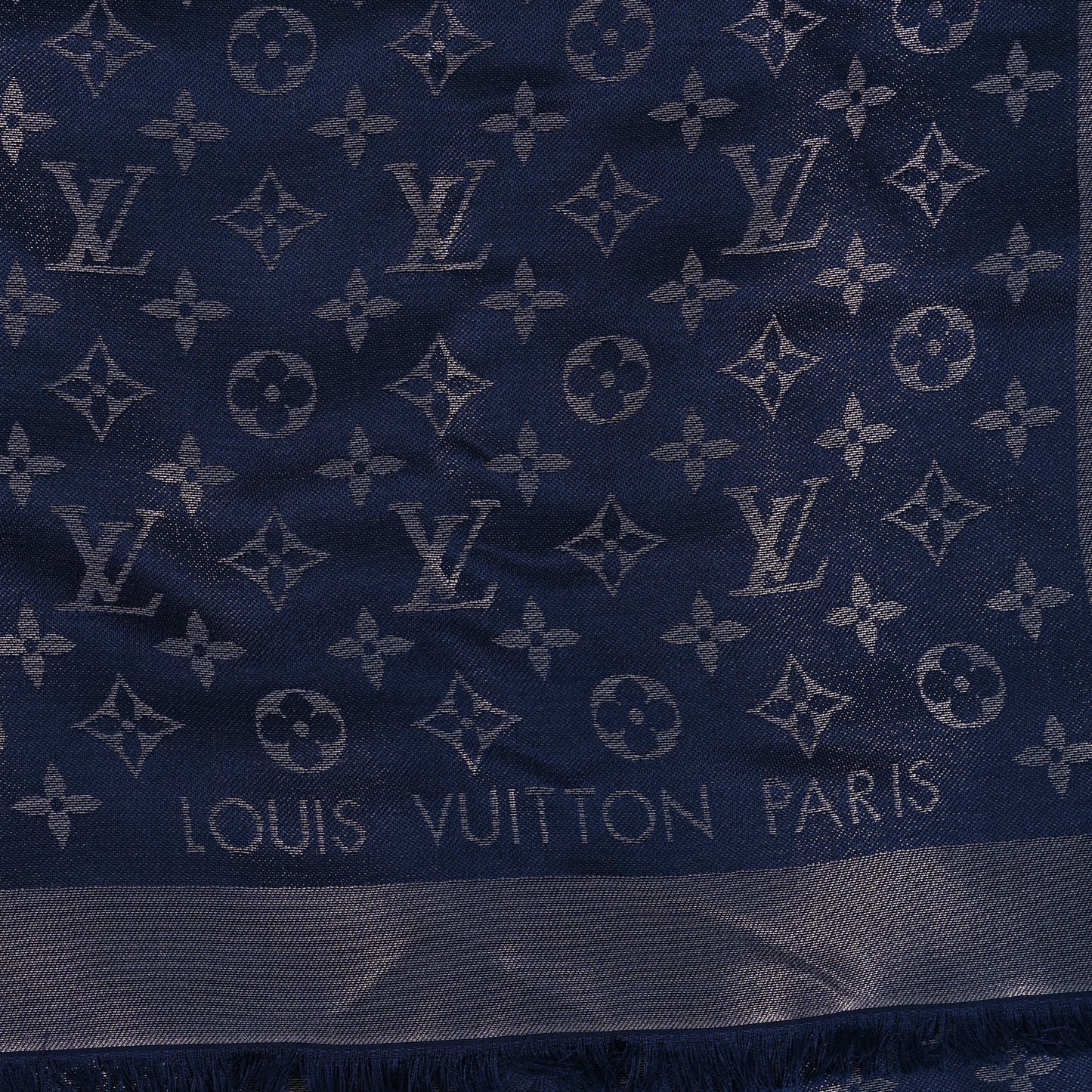 Wool Silk Monogram Denim Shawl Bleu Nuit