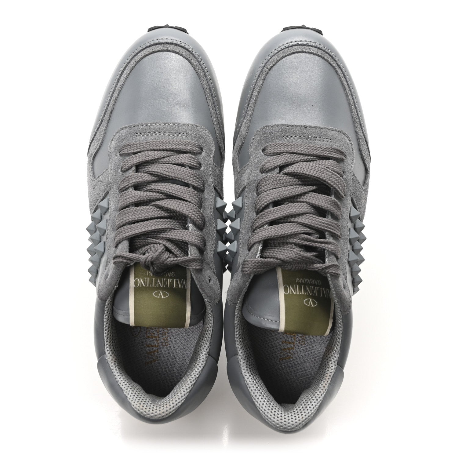 Valentino Garavani Calfskin Suede Rockstud Sneakers 35.5 Grey 4 of 16
