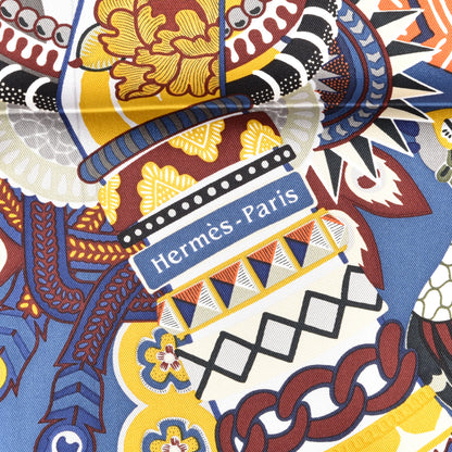 Hermes Silk Twill Duo Cosmique Scarf 90 Bleu Moyen Vert Ocre 2 of 5