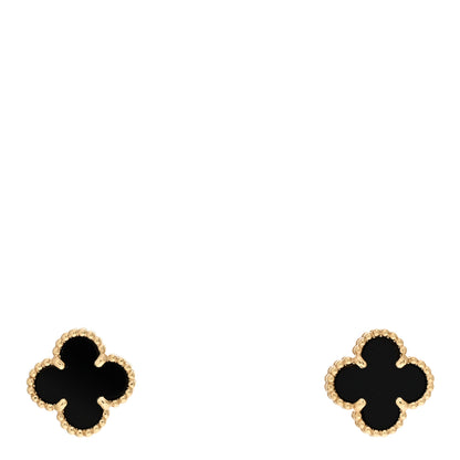 Van Cleef & Arpels 18K Yellow Gold Black Onyx Sweet Alhambra Earrings 1 of 5