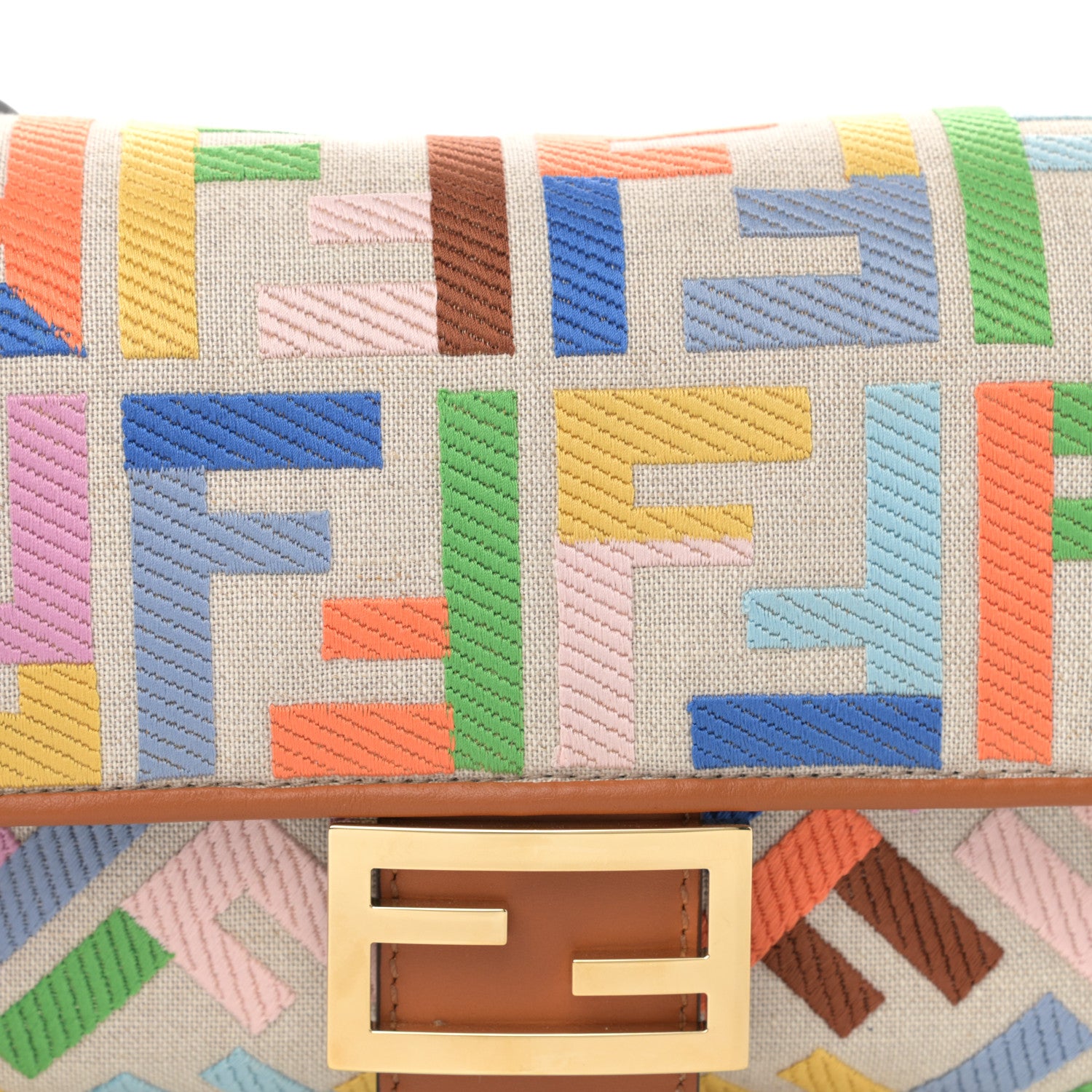 Fendi Kuban Canvas Vitello King FF Embroidered Baguette Grezzo Multicolor 8 of 10
