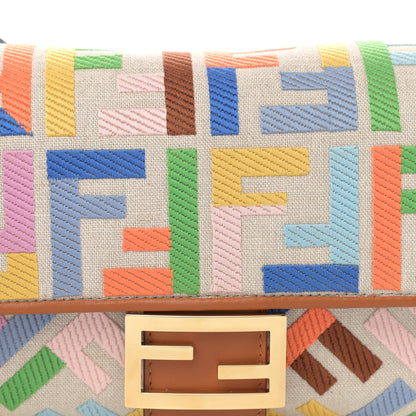 Fendi Kuban Canvas Vitello King FF Embroidered Baguette Grezzo Multicolor 8 of 10