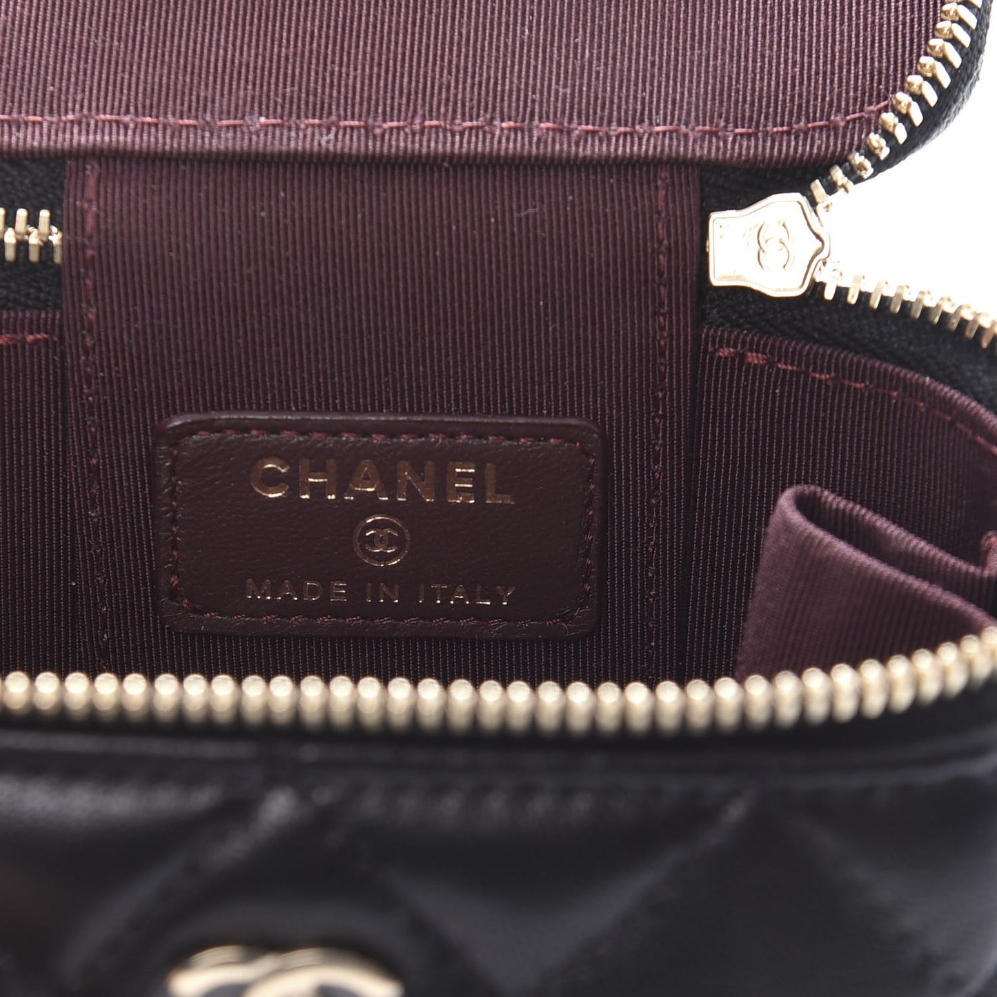 Lambskin Quilted Mini Vanity Case With Chain Black