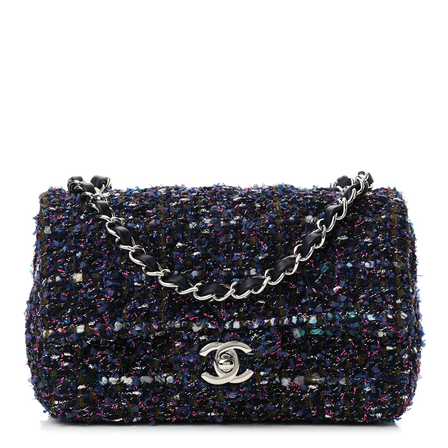Tweed Quilted Mini Rectangular Flap Blue Purple Khaki Pink