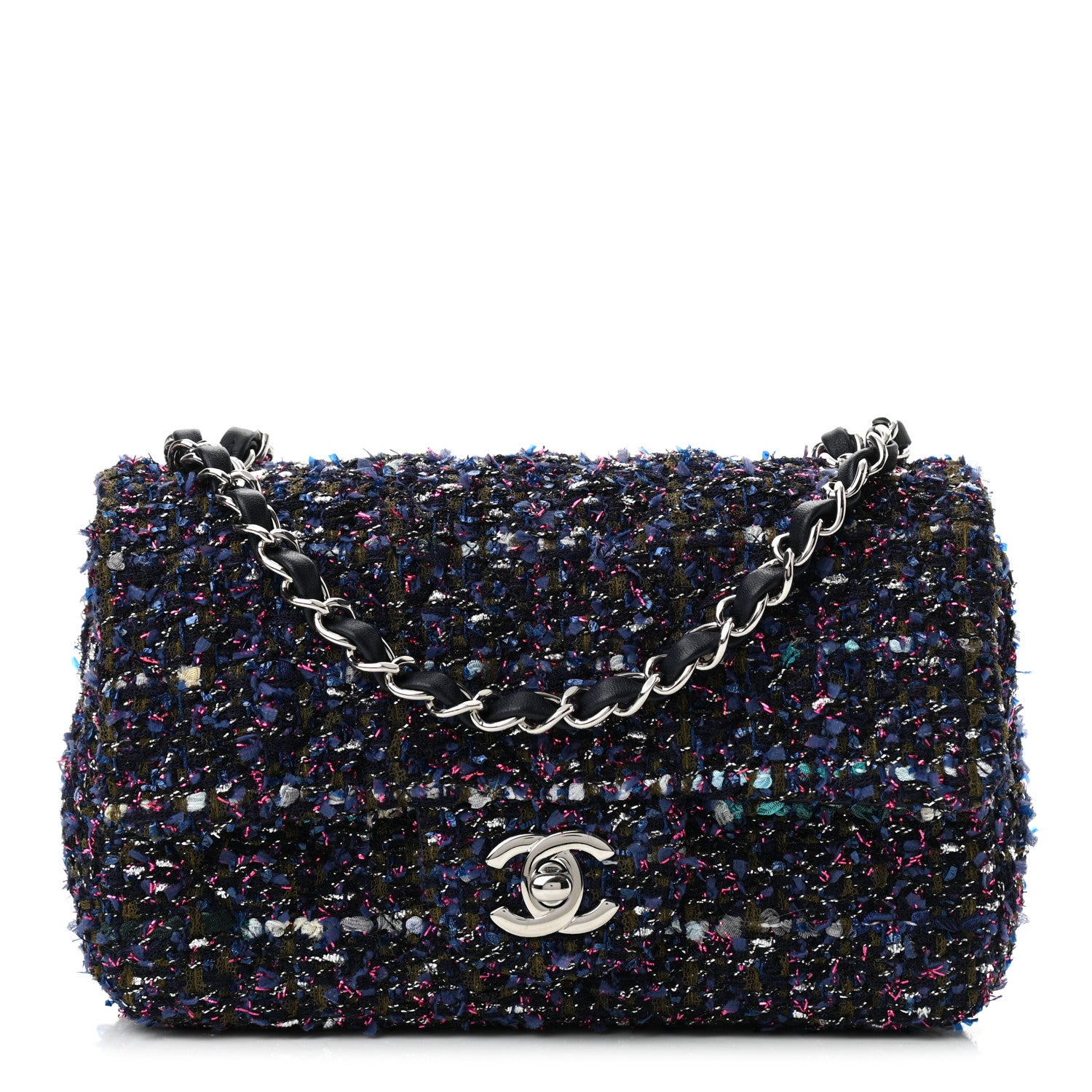Chanel Tweed Quilted Mini Rectangular Flap Blue Purple Khaki Pink 1 of 10