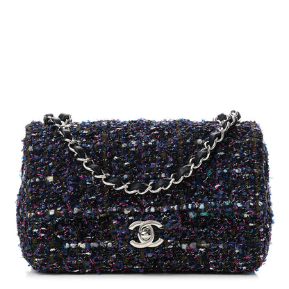 Chanel Tweed Quilted Mini Rectangular Flap Blue Purple Khaki Pink 1 of 10