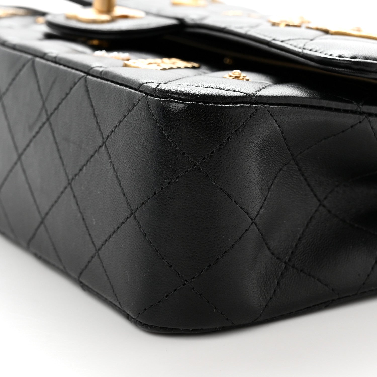 Chanel Lambskin Quilted Medium Rue Cambon Charms Double Flap Black 10 of 14