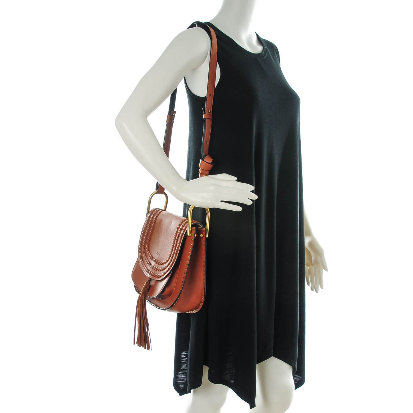 Calfskin Braided Medium Hudson Shoulder Bag Caramel