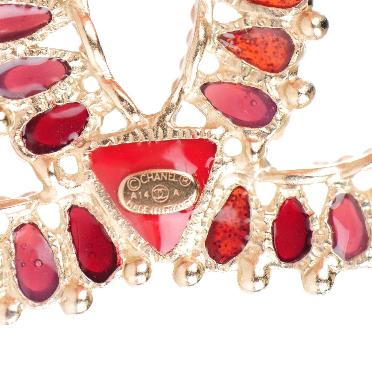 Chanel Enamel Poured Glass CC Brooch Gold Red 5 of 5