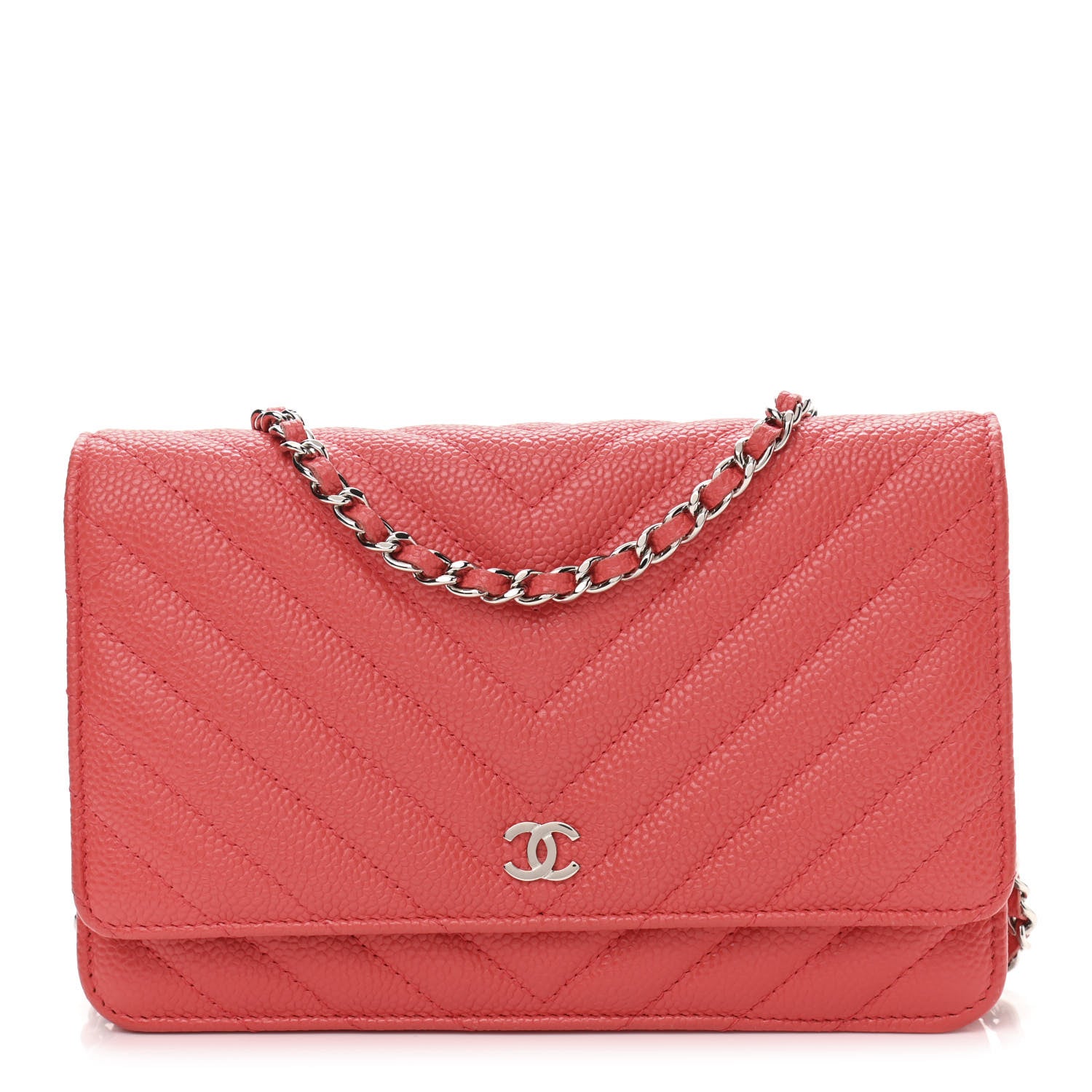 Chanel Caviar Chevron Quilted Wallet On Chain WOC Coral 1 of 11