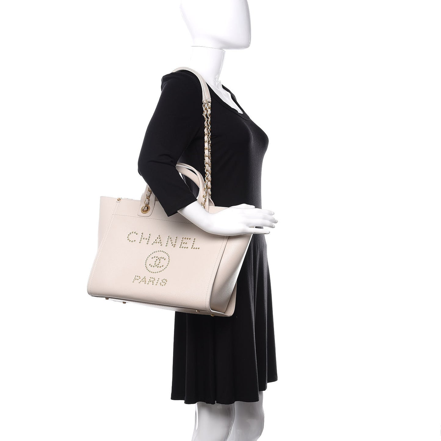 Caviar Small Studded Deauville Tote Ivory