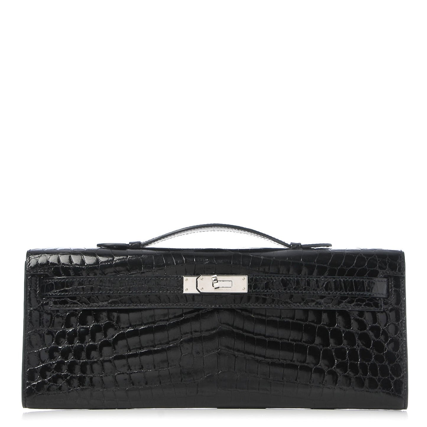 Shiny Niloticus Crocodile Kelly Cut Pochette Black