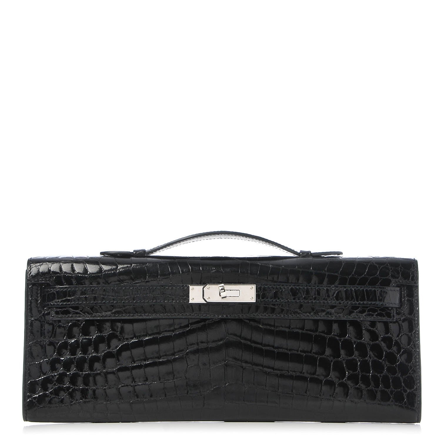Hermes Shiny Niloticus Crocodile Kelly Cut Pochette Black 1 of 21