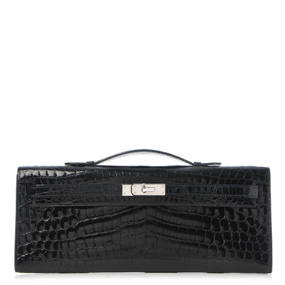 Hermes Shiny Niloticus Crocodile Kelly Cut Pochette Black 1 of 21