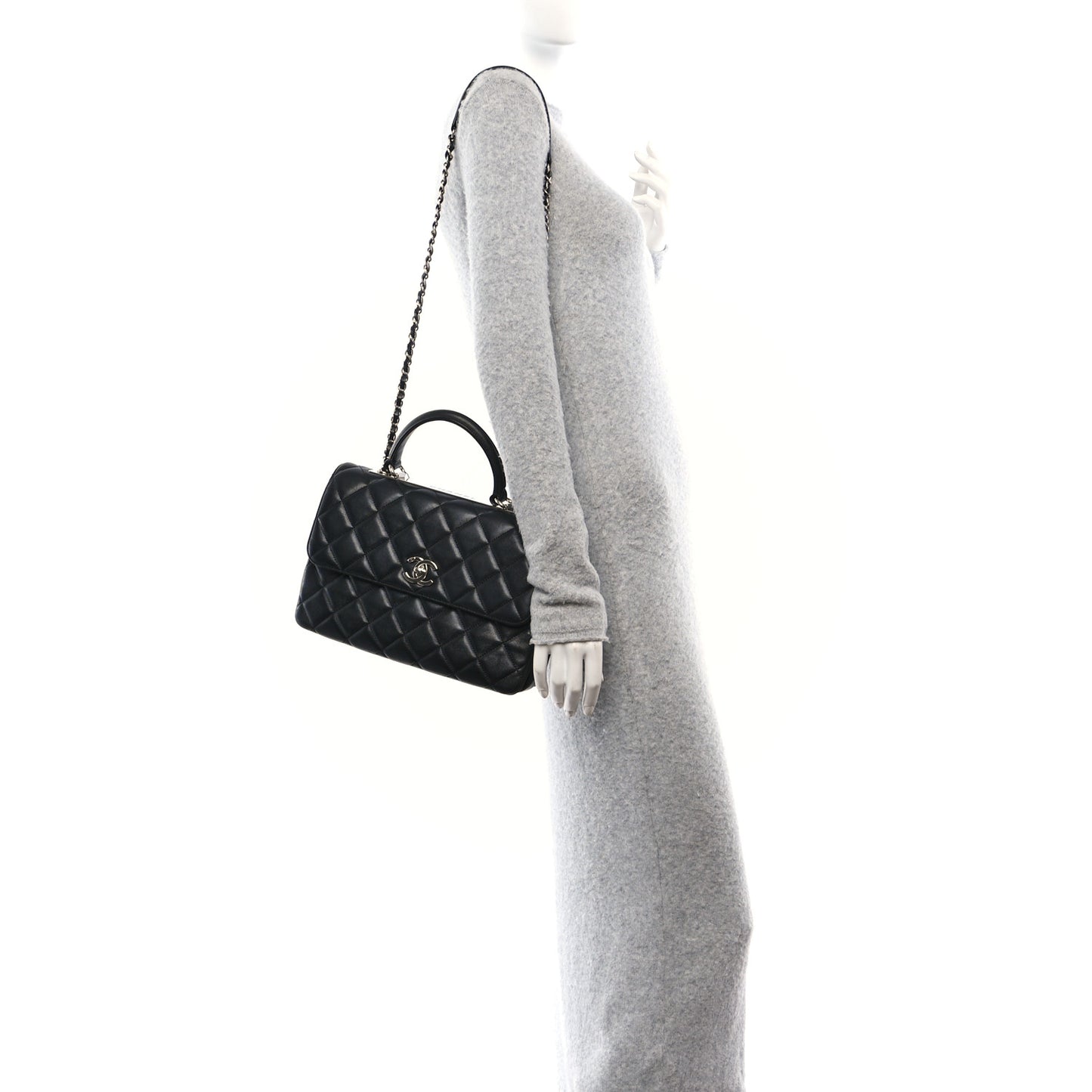 Lambskin Quilted Medium Trendy CC Flap Dual Handle Bag Black