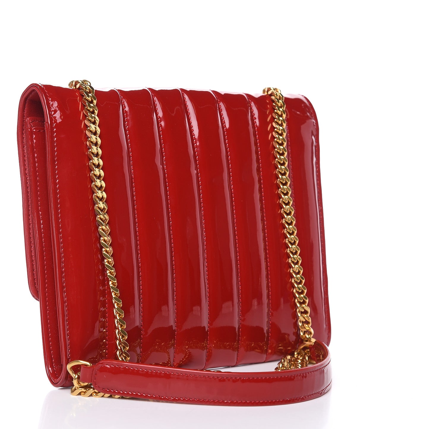 Patent Calfskin Matelasse Vicky Chain Wallet Rouge Eros