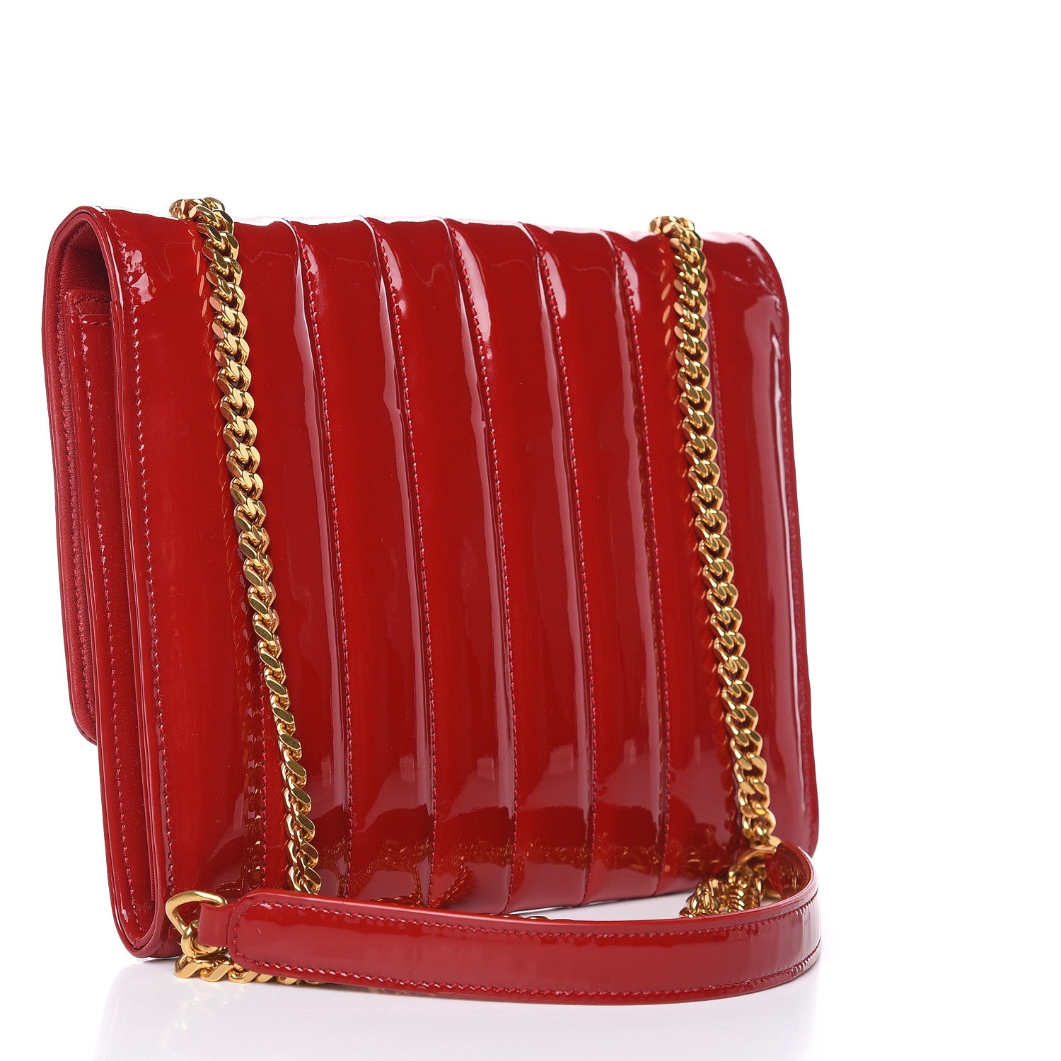 Saint Laurent Patent Calfskin Matelasse Vicky Chain Wallet Rouge Eros 3 of 8