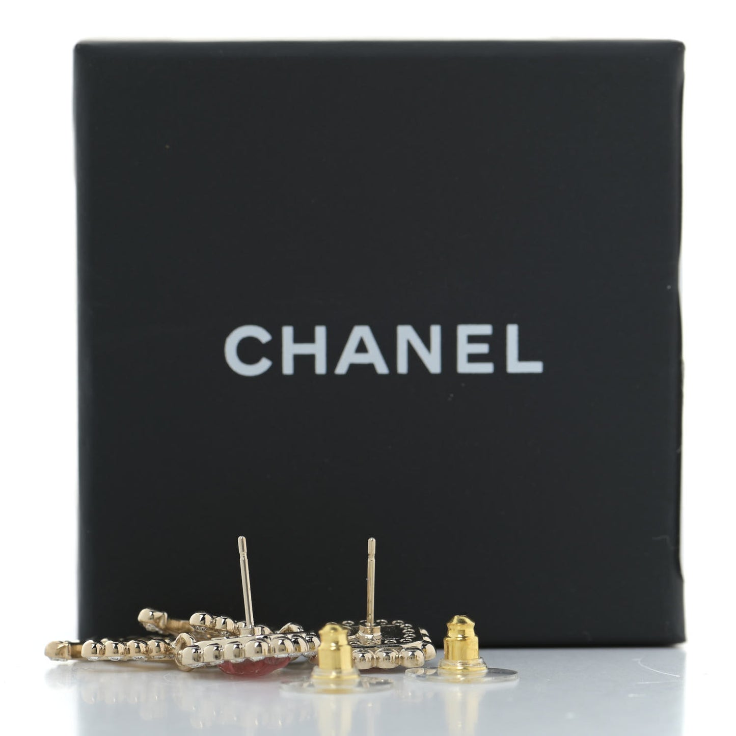 Crystal Pearl CC Drop Earrings Pink Gold