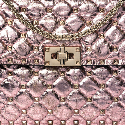 Valentino Garavani Metallic Wrinkled Lambskin Medium Rockstud Spike Shoulder Bag Lipstick 7 of 9