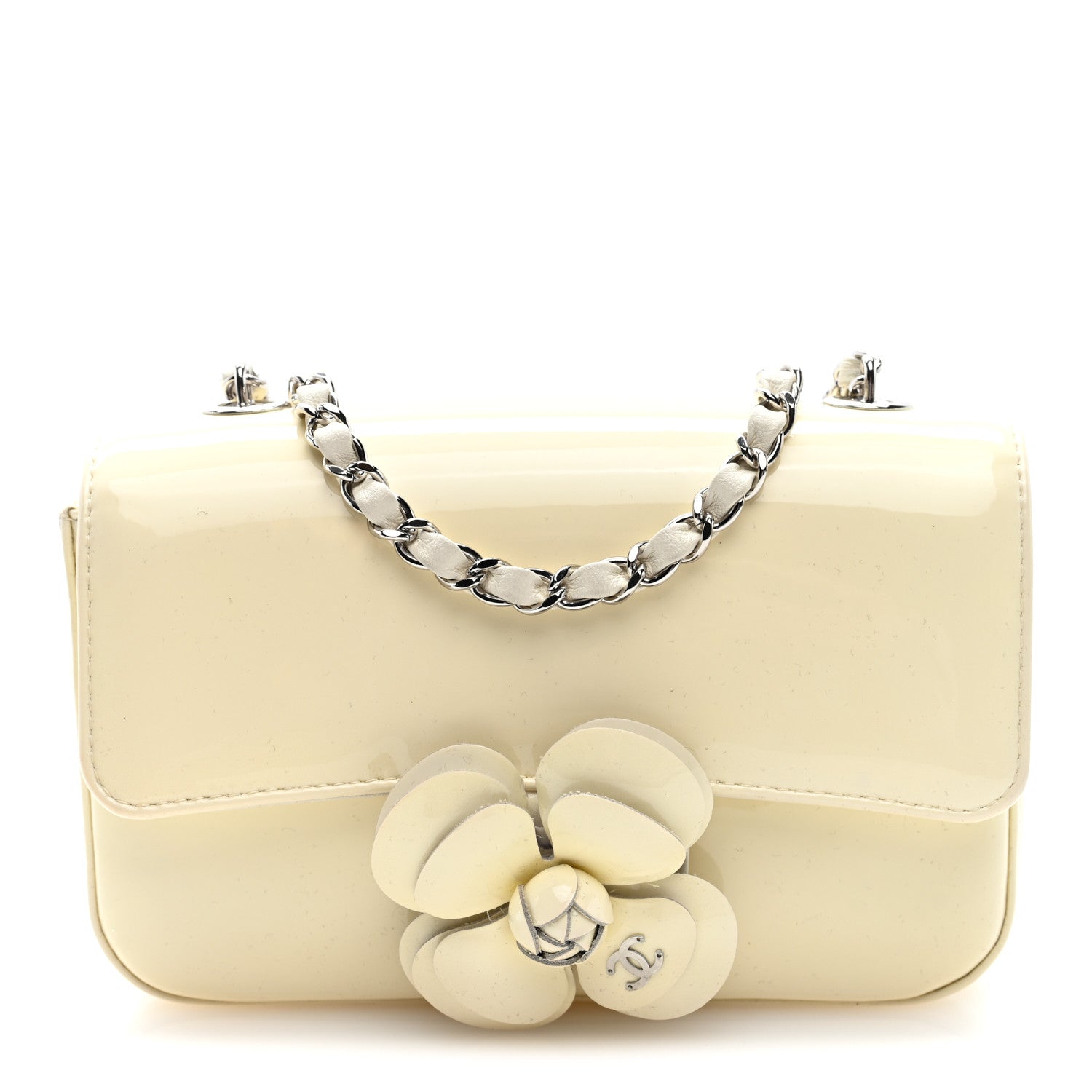 Chanel Patent Calfskin Small Camellia Single Flap White 1 of 10