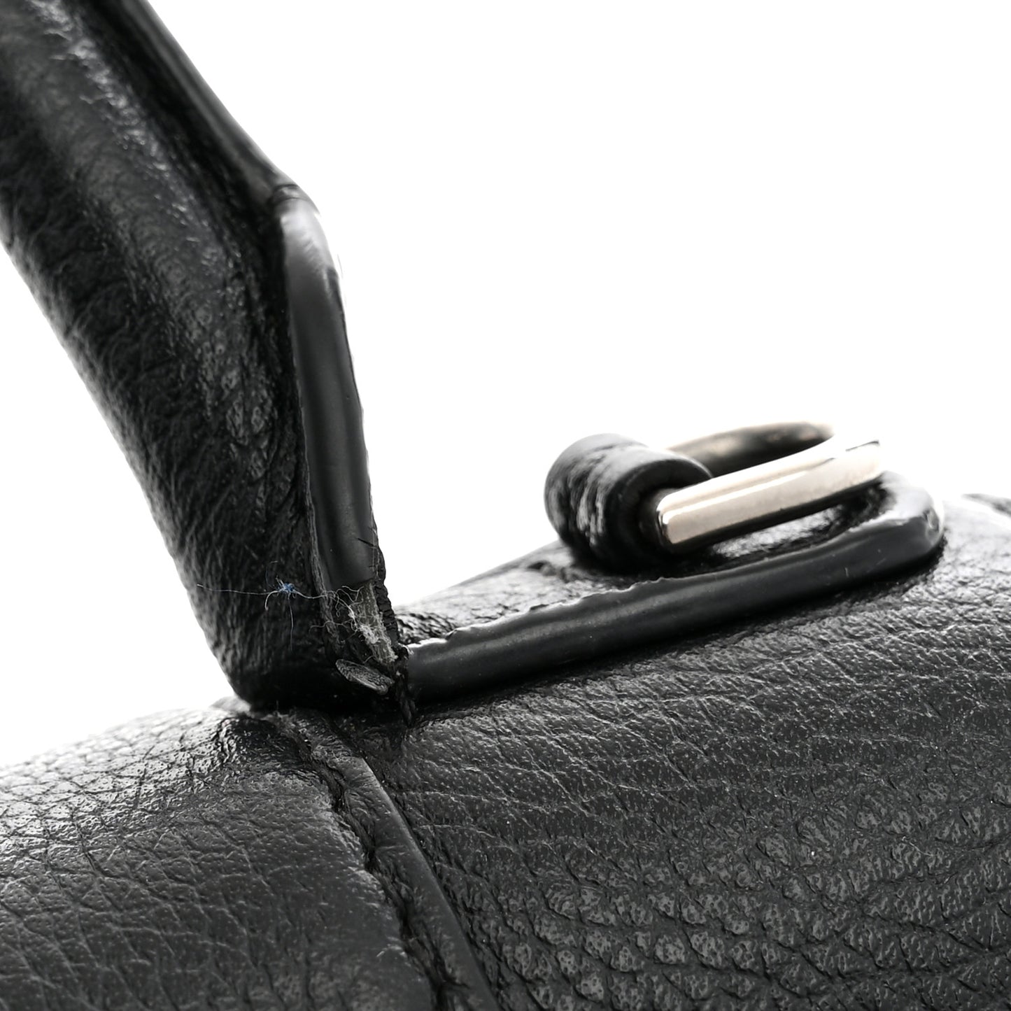 Grained Calfskin Small Hourglass Top Handle Bag Black