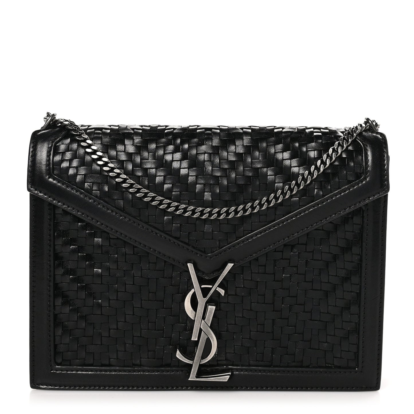 Calfskin Woven Monogram Cassandra Clasp Bag Black