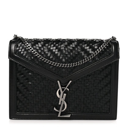 Saint Laurent Calfskin Woven Monogram Cassandra Clasp Bag Black 1 of 10