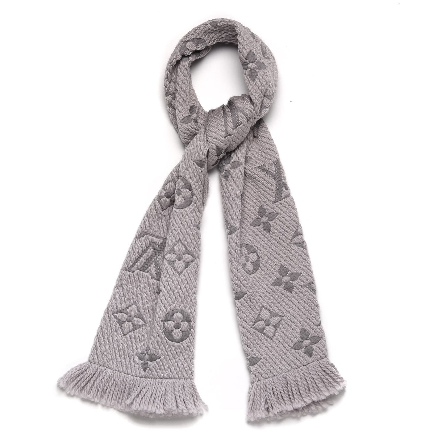 Wool Silk Logomania Scarf Pearl Grey