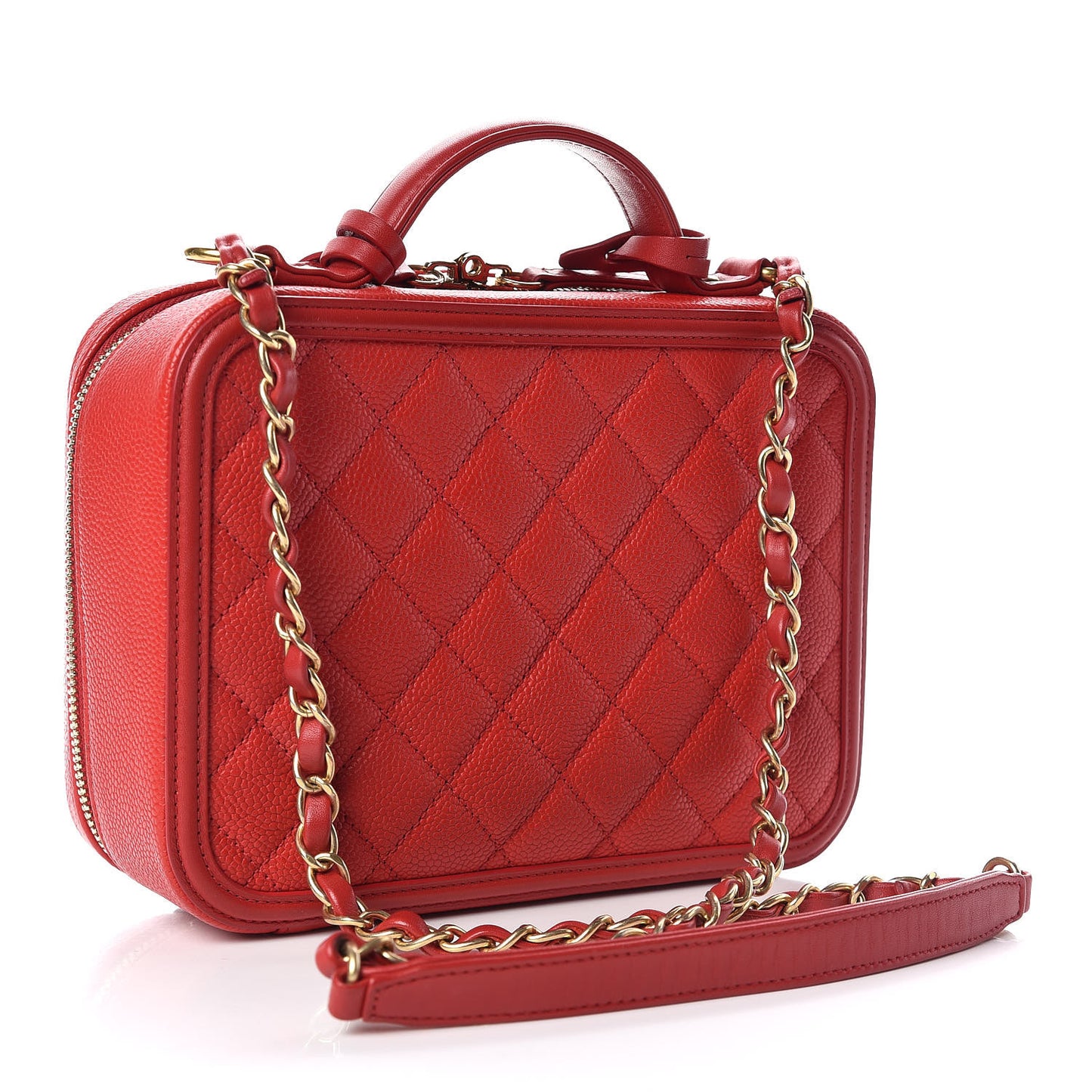 Caviar Quilted Medium CC Filigree Vanity Case Red