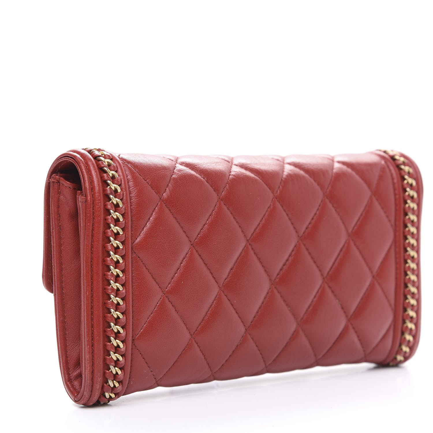 Chanel Calfskin Quilted Boy Chain Around Flap Wallet Red 2 of 13