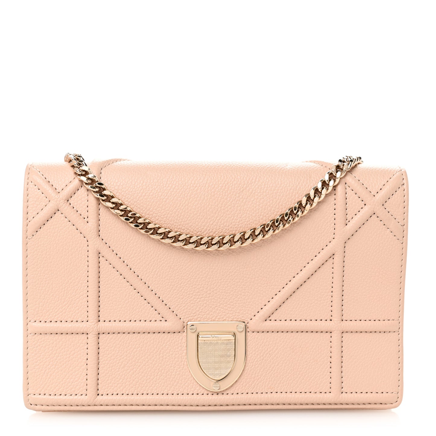 Grained Calfskin Diorama Wallet on Chain Pouch Nude
