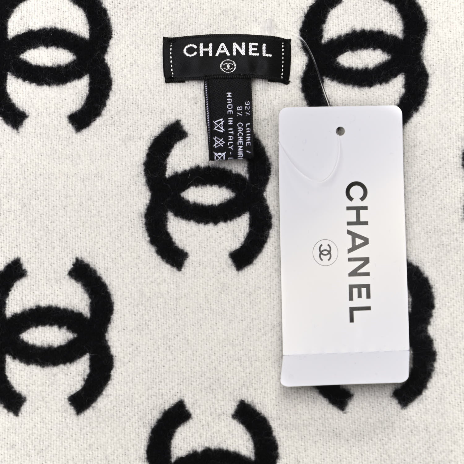 Chanel Wool Cashmere CC Scarf Black White 4 of 4