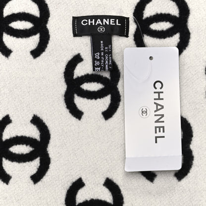 Chanel Wool Cashmere CC Scarf Black White 4 of 4