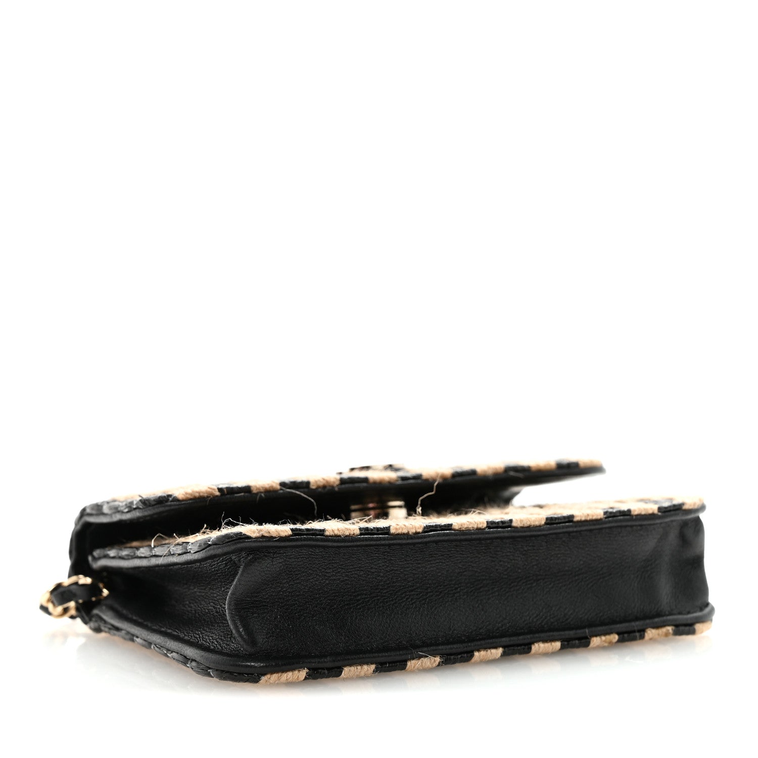 Chanel Raffia Jute Striped Belt Bag Black Beige 4 of 12
