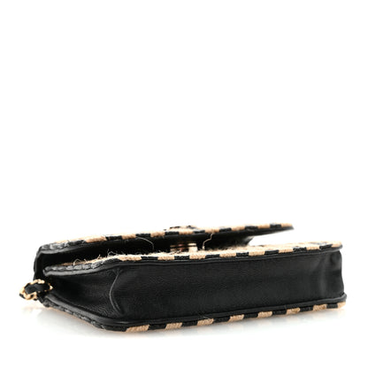 Chanel Raffia Jute Striped Belt Bag Black Beige 4 of 12