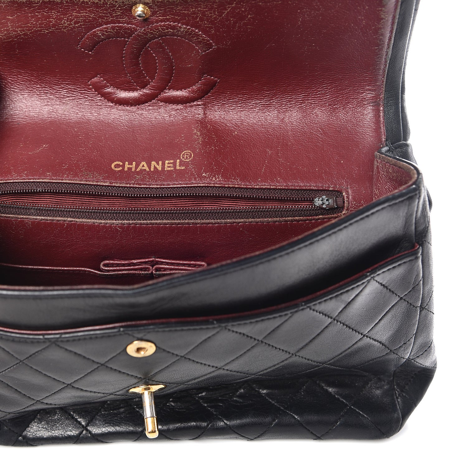 Lambskin Quilted Medium Double Flap Black