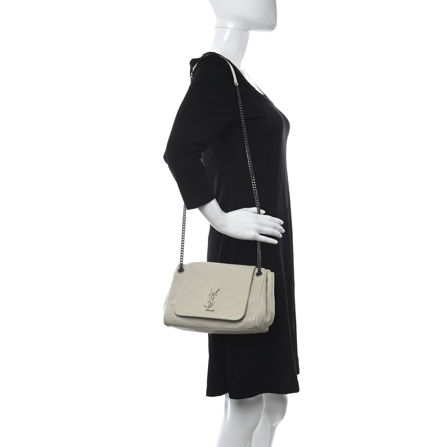 Saint Laurent Pebbled Lambskin Chevron Monogram Small Nolita Crema Soft 2 of 11
