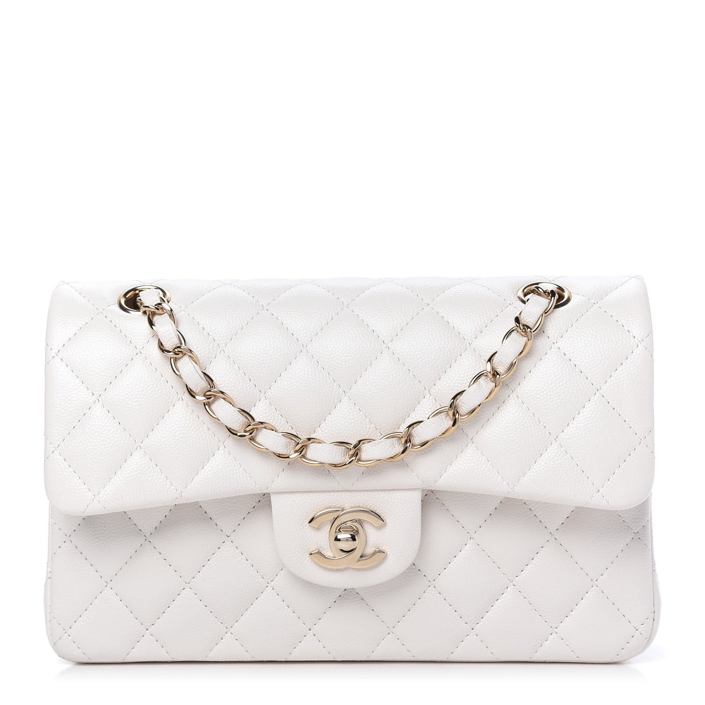 Caviar Quilted Small Double Flap White