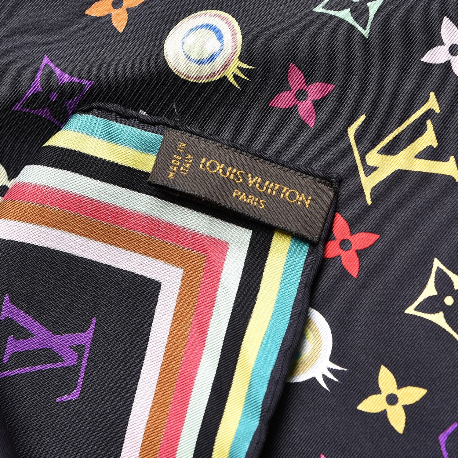 Louis Vuitton Silk Multicolor Eye Love Scarf Black 4 of 5