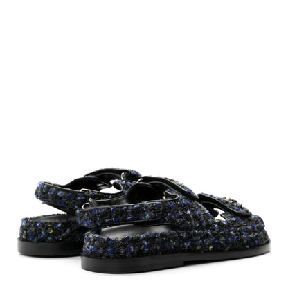 Chanel Iridescent Tweed Velcro Dad Sandals 36.5 Navy Blue Multicolor 4 of 14