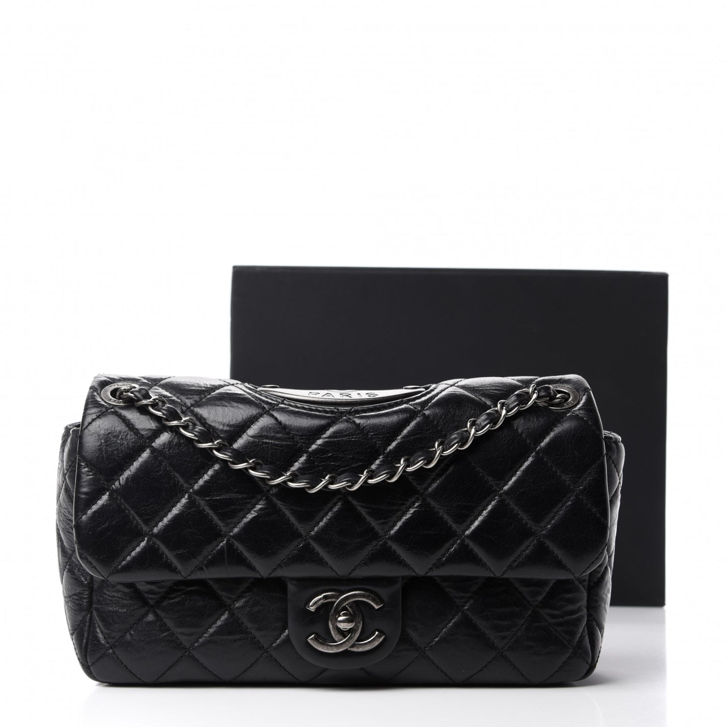 Calfskin Quilted Large Single Flap Black