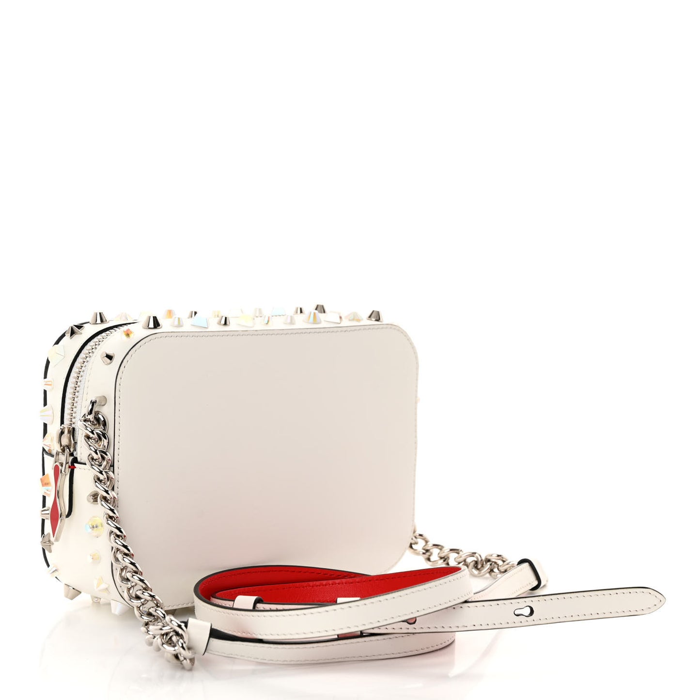 Vintage Trashmix Calfskin Spikes Mini Rubylou Crossbody White