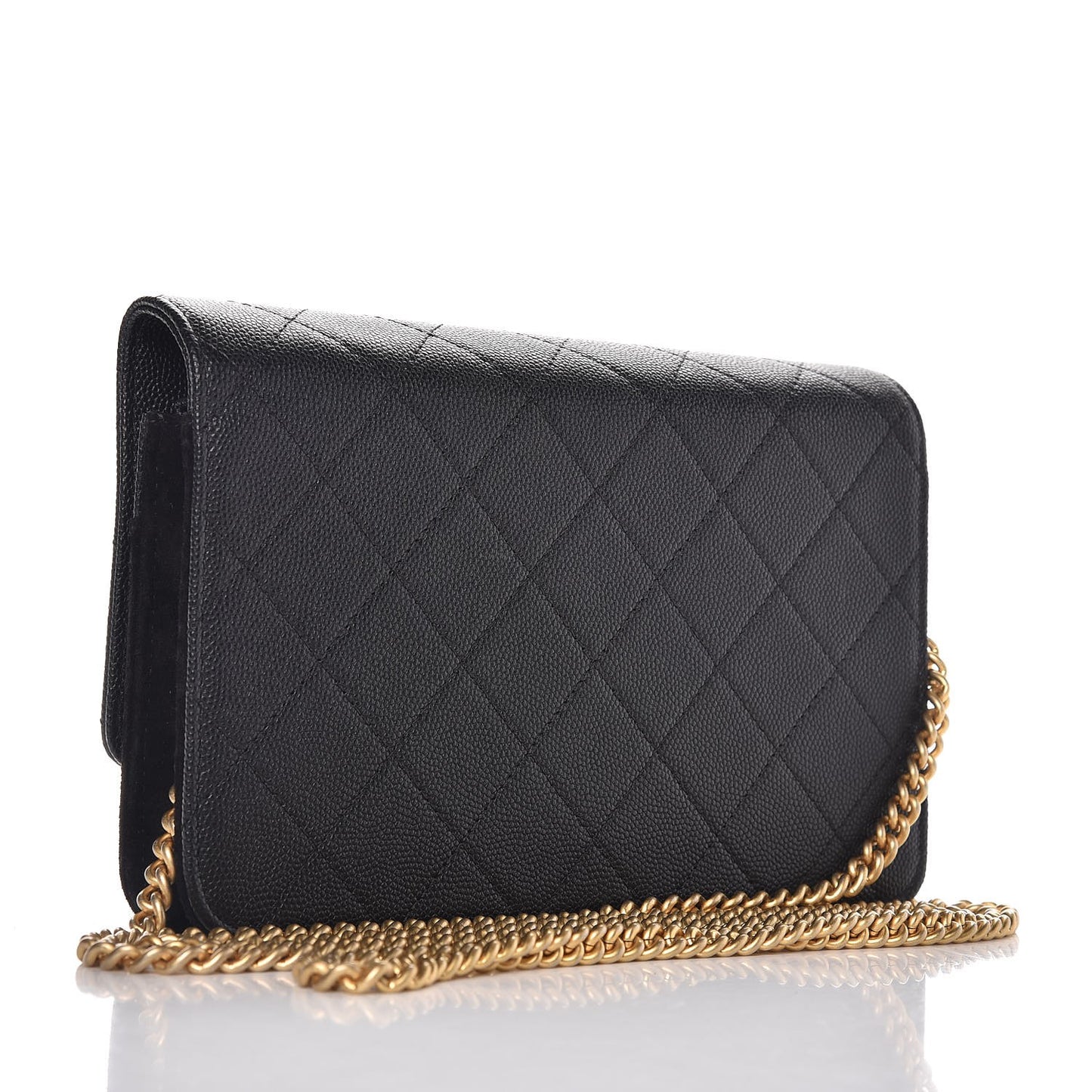 Caviar Suede Stitched Lady Coco Wallet On Chain WOC Black
