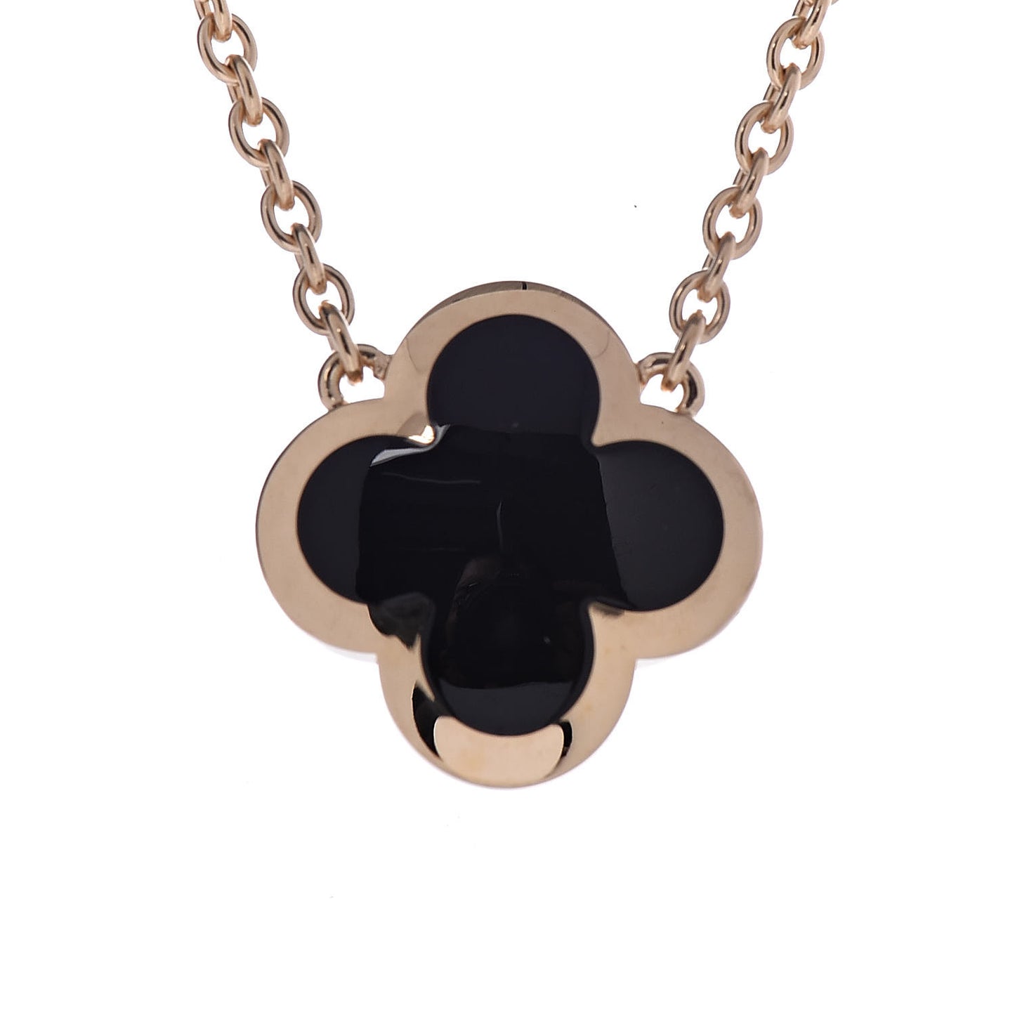 18K Yellow Gold Black Onyx Pure Alhambra Pendant Necklace