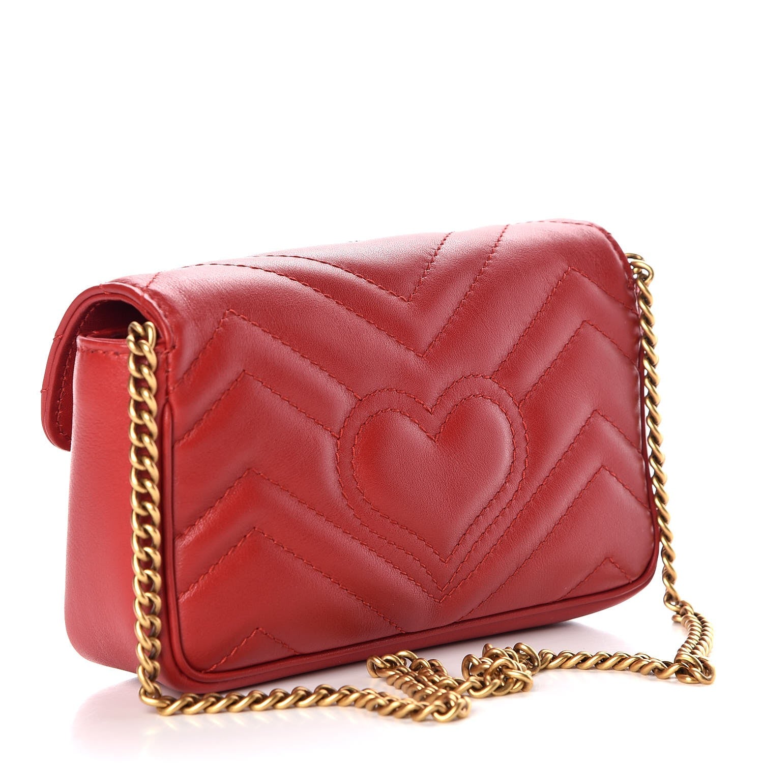 Gucci Calfskin Matelasse Super Mini GG Marmont Shoulder Bag Hibiscus Red 3 of 7