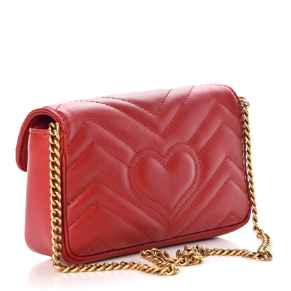 Gucci Calfskin Matelasse Super Mini GG Marmont Shoulder Bag Hibiscus Red 3 of 7